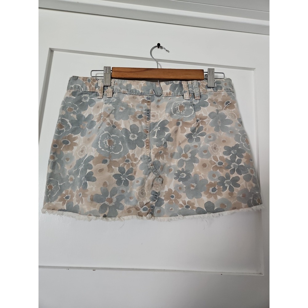 Vintage Y2K Wish Floral‎ Denim Mini Skirt Raw Hem Boho Size 11M